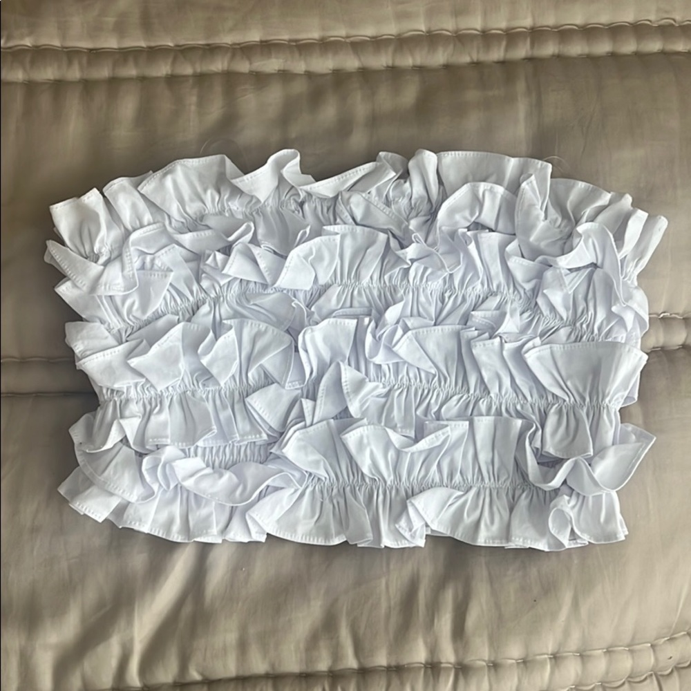 American Threads ruffled texture bandeau top